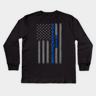 Police Officer Thin Blue Line Flag Kids Long Sleeve T-Shirt